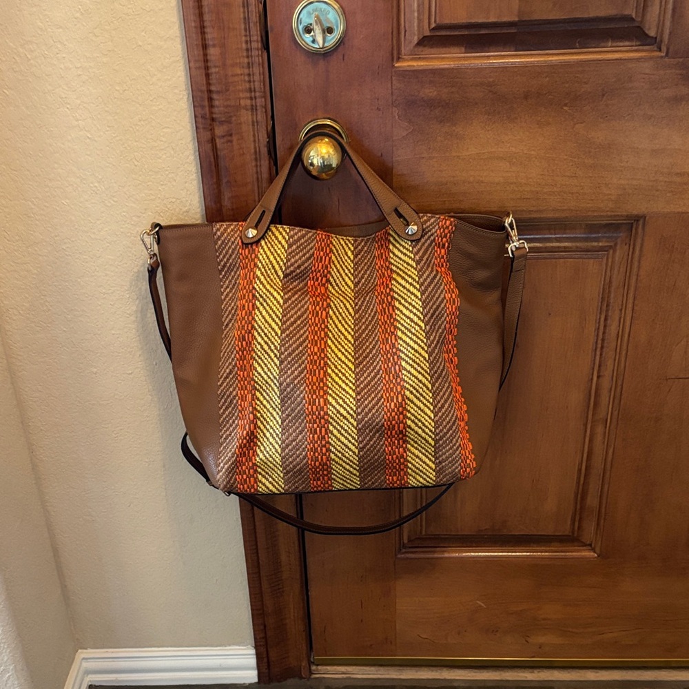 Brown and Multicolor Striped Women's Tote Bag